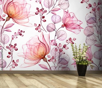 Fototapeta z różowymi kwiatami i jagodami