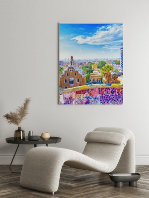Obrazy do salonu Fanrastyczny widok słynnej ławki w parku Guell w Barcelonie