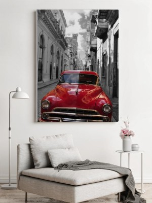 Obrazy do salonu Konwencja retro czerwono-czarno-białego zdjęcia starej ulicy w Hawanie na Kubie