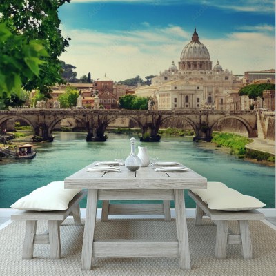 Fototapeta Widok na Bazylikę Tyber i Piotra w Watykanie