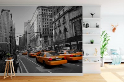 Fototapeta Żółte Taksówki i architektura  Manhattanu