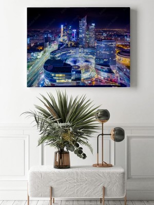 Obraz na płótnie Warszawa nocny widok z lotu ptaka