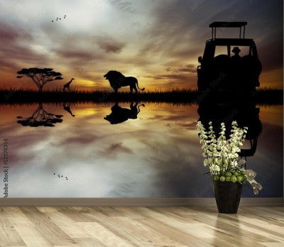 Fototapeta Jeep safari w afrykańskim krajobrazie