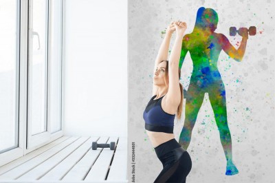 Fototapeta Kobieta ćwicząca fitness w akwareli