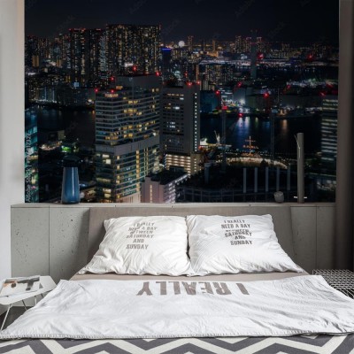 Fototapeta Nocny pejzaż architektury  w mieście Tokio