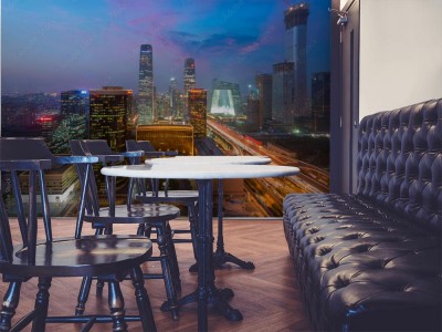 Fototapeta Pekin w nocy z lotu ptaka