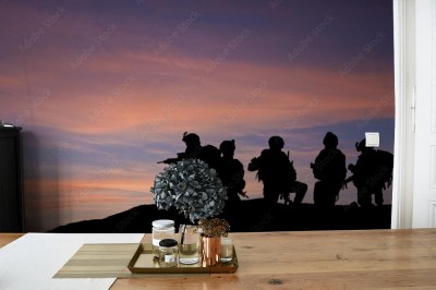 Fototapeta Sylwetka współczesnych żołnierzy na Bliskim Wschodzie