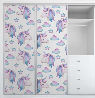 Naklejka na szafę dla dziewczynki  "Magiczny Jednorożec na Białym Tle"