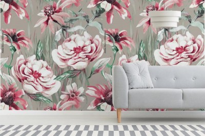 Tapeta vintage z dużymi kwiatami