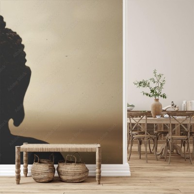 Fototapeta Budda pod światło w medytacji w kierunku wschodzącego słońca