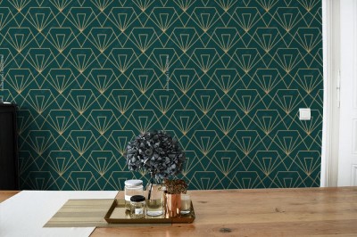 Fototapeta Diamentowy wzór art deco na ciemnozielonym tle 