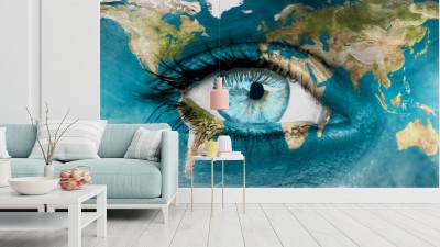 Fototapeta Mapa świata i niebieskie oko
