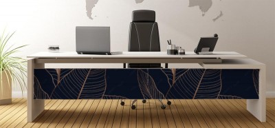 Naklejka na biurko Złote liście na czarnym tle