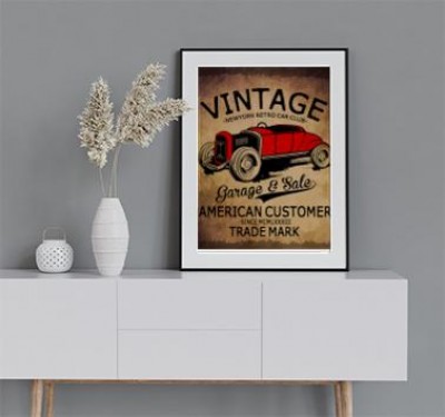 Plakat z samochodem w stylu vintage