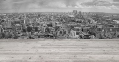 Fototapeta Londyn, czarno-biały panoramiczny widok z lotu ptaka