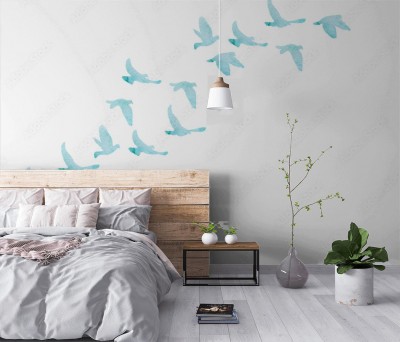 Fototapeta Niebieskie sylwetki stada ptaków