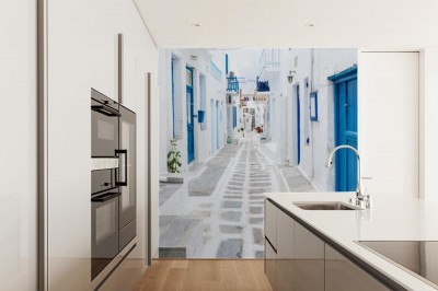 Fototapeta Piękna biała grecka uliczka w Mykonos