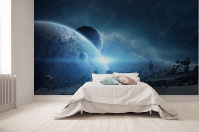 Fototapeta Wschód słońca nad planetą Ziemią w kosmosie