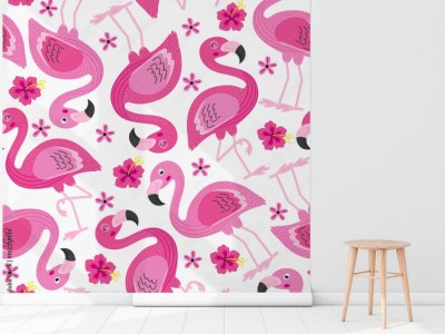 Tapeta Wzór ze stylizowanych różowych flamingów