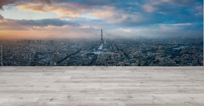 Fototapeta Panorama Paryża zimą o zachodzie słońca