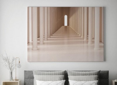 Obraz na płótnie Korytarz z rzymskimi filarami i jasnym światłem przy wyjściu