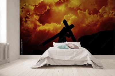 Fototapeta Jezus Chrystus niesie krzyż na Golgocie