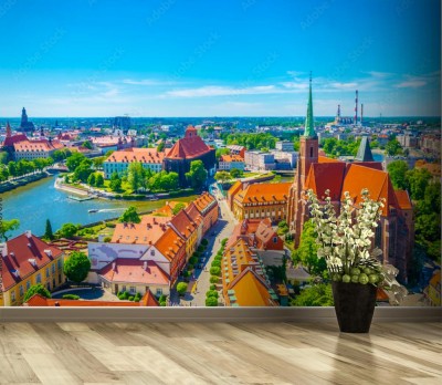 Fototapeta Wrocław z kościołem Matki Bożej Piaskowej i kościołem Świętego Krzyża i św  Bartłomieja, Polska