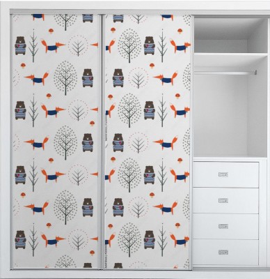 Naklejka na szafę z ślicznym skandynawskim stylu dla dzieci z wzorem  Lisa, niedźwiedzia, jesiennych drzew i grzybów