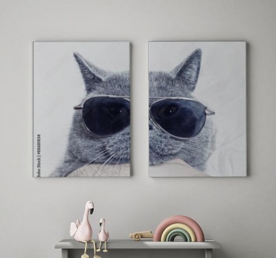 Obraz na płótnie Śmieszny szary kot w okularach przeciwsłonecznych