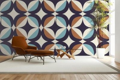 Tapeta Retro w stylu skandynawskim z elementami geometrycznymi