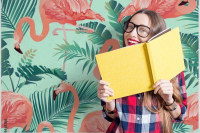 Fototapeta Flamingi na tle  tropikalnych palm