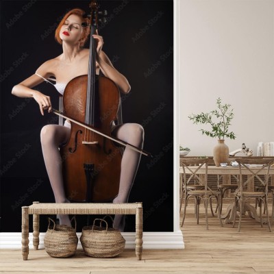 Fototapeta Dziewczyny w bieliźnie erotycznej, gra na wiolonczeli