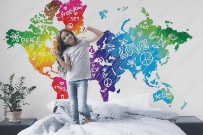 Fototapeta Mapa świata w jaskrawych kolorach na białym tle