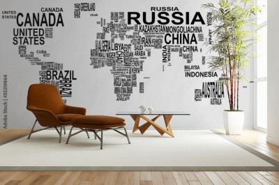 Fototapeta mapa świata z nazwą kraju