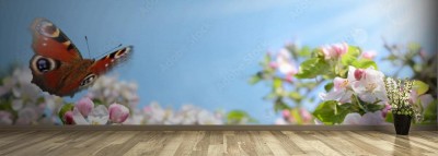 Fototapeta Wiosna w kwiaty i motyle