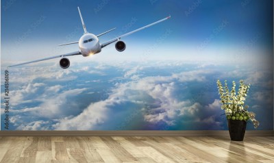 Fototapeta Zjawiskowa panorama lecącego samolotu