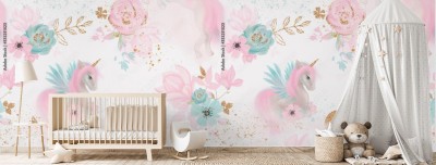 Fototapeta dla dziewczynki z baśniowym ogrodem i jednorożcem