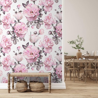 Fototapeta w modnych pastelach z florystycznym wzorem