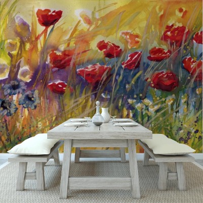 Fototapeta Piękne maki na łące - malarstwo artystyczne