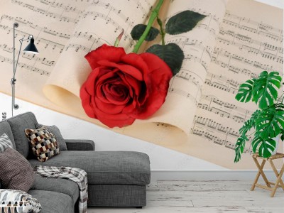 Fototapeta Róża na zeszycie nutowym