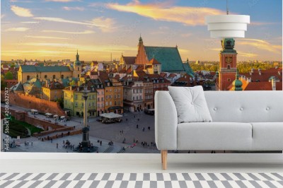 Fototapeta Warszawski Zamek Królewski i Stare Miasto o zachodzie słońca