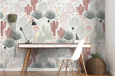 Tapeta vintage z meksykańskim wzorem kaktusów