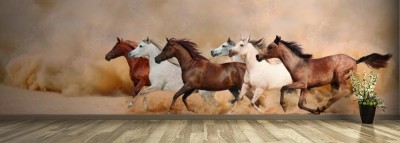 Fototapeta Stado koni galopuje w burzy piaskowej