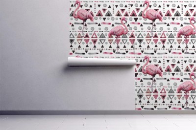 Fototapeta Różowe flamingi na tle kolorowych deseni geometrycznych