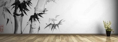 Fototapeta Bambus na białym tle  Tradycyjne japońskie malowanie tuszem