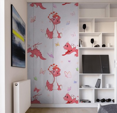 Naklejka na szafę - Tło w słodkie czerwone smoki