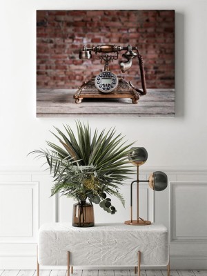 Obrazy do salonu Retro telefon na drewnianym tle
