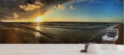 Fototapeta Panorama pustej plaży o zachodzie słońca