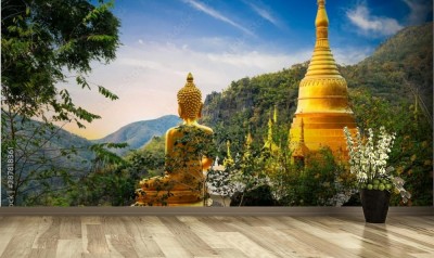 Fototapeta Punkt widokowy - złoty posąg Buddy