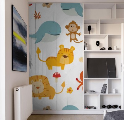 Naklejka na szafę dziecięca z ilustrowanymi kolorowymi zwierzętami